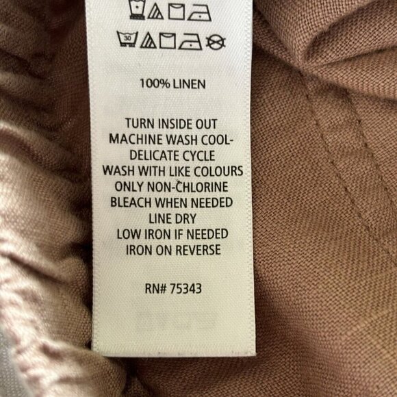 H by Halston Jogger Pants Med 100% Linen Pull On Elastic Drawstring Waist Tan - Picture 8 of 15